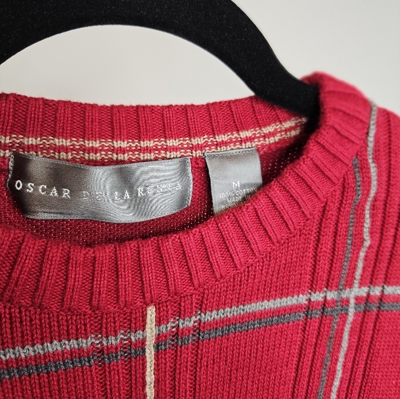 Oscar De La Renta Mens Red Windowpane Knitted Long Sleeve Sweater Sz M - Picture 3 of 13